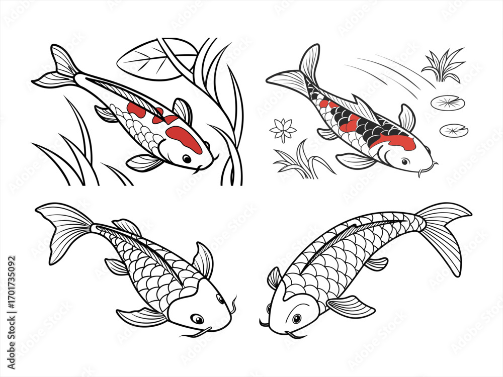 Fototapeta premium coloring page line art the utsun fish black vector bundle