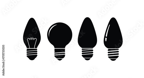 Set of four silhouette light bulbs different shapes festive holiday decoration elements simple graphics vector