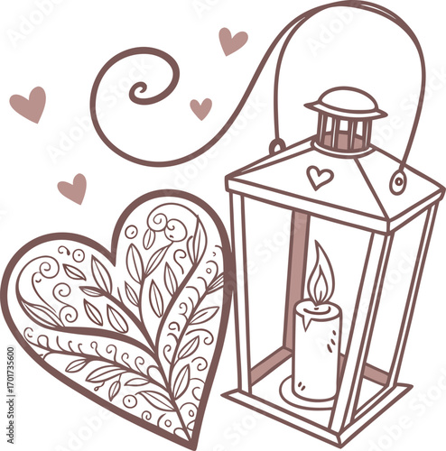 Glowing heart shaped candle illustration with warm ambiance