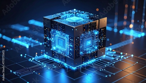 Futuristic, glowing circuit box