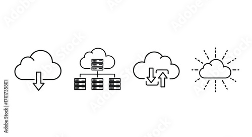 Cloud computing icons representing data transfer storage network and upload download concepts vector