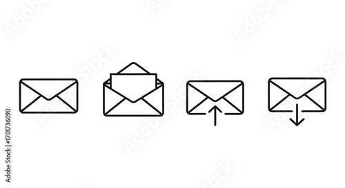Collection of hand drawn envelope icons representing email communication and messaging services vector