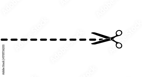 Open scissors cutting a dashed line symbolizing separation cut off divide create action