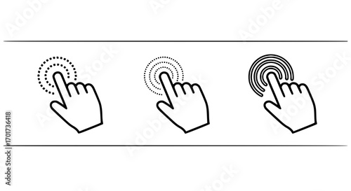 Three finger tap icons demonstrating touchscreen interaction and digital user interface elements