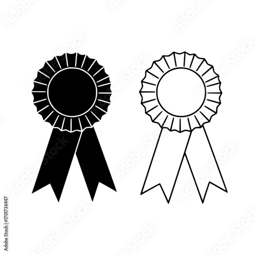 Award ribbons black and white outline rosette medals icons for recognition and achievement design elements