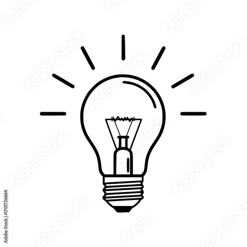 Simple hand-drawn light bulb icon with rays of light symbolizing ideas and innovation