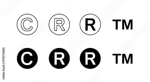 Collection of copyright trademark and registered symbol icons for legal and business use