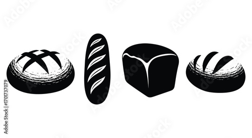 Artistic hand drawn bakery collection featuring rustic breads and baguette on white vector