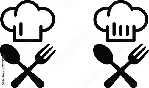 Chef hat with crossed fork and spoon ? restaurant and catering logo badge for cafe, bistro and culinary branding, menu and food service identity