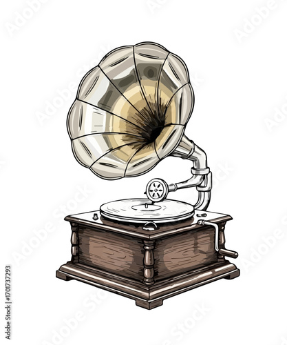 old gramophone isolated on white