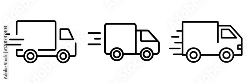 Express delivery symbol represented by a fast-moving truck icon on a plain white background