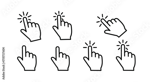 Set of hand cursor icons clicking isolated on white symbolizing selection and interaction vector