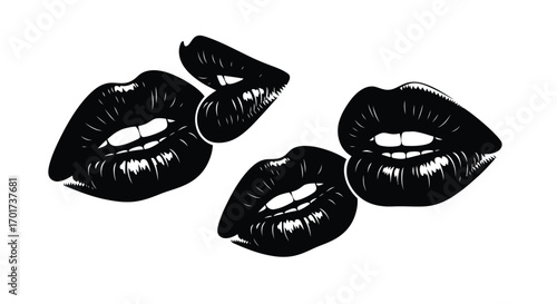 Four bold black lips expressive makeup beauty fashion glamour kiss symbol sensual vector