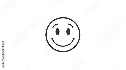 Simple happy smiley face icon. A minimalist black and white line art drawing of a positive emotion symbol, isolated on a white background