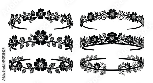 Elegant floral tiara collection delicate lace headbands for weddings and special occasions vector