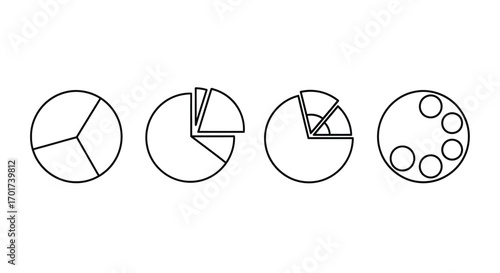 Diverse pie chart designs representing data analysis and business statistics concepts vector