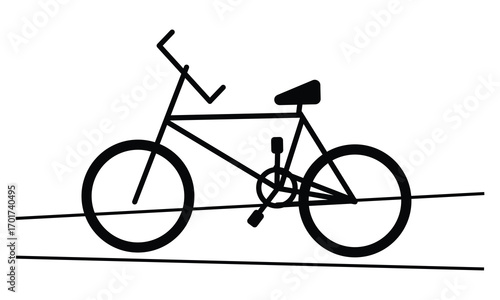 Black bicycle vector icon on road. Bicycle vector icon. Modern and editable bicycle icon.  Bicycle route symbol. Cycling track sign and symbol.