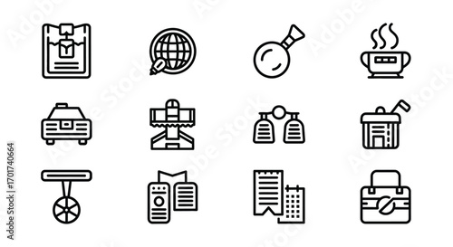 Hand drawn icons representing business shipping delivery logistics and commerce services vector