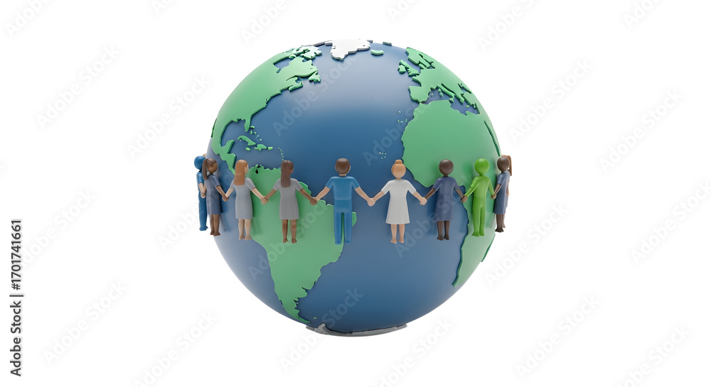 Fototapeta premium Diverse Group of People Holding Hands Around Earth Globe in Solidarity and Unity