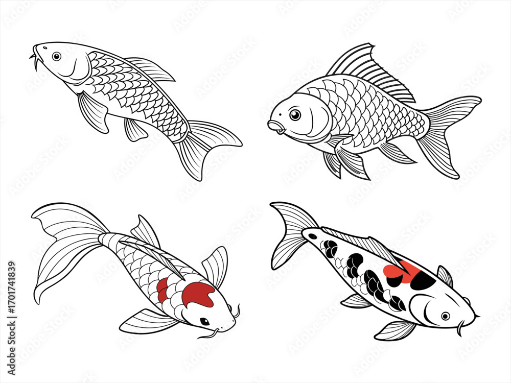 Fototapeta premium coloring page line art the fish black vector bundle
