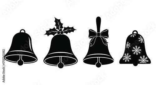 Festive christmas bells collection silhouette decorative ornaments for holiday celebrations vector