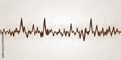 Digital illustration of an abstract audio equalizer wave and cardiogram line on a blue background