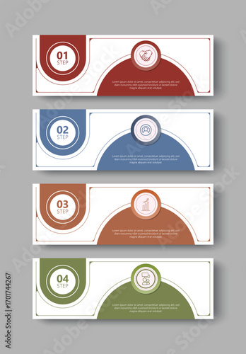 Modern Flat Design Step Banner Flowchart with Number Icon Template