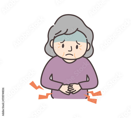 お腹が痛い高齢女性のイラスト
