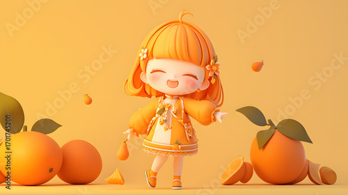 chibi character orange fruit theme orange hair