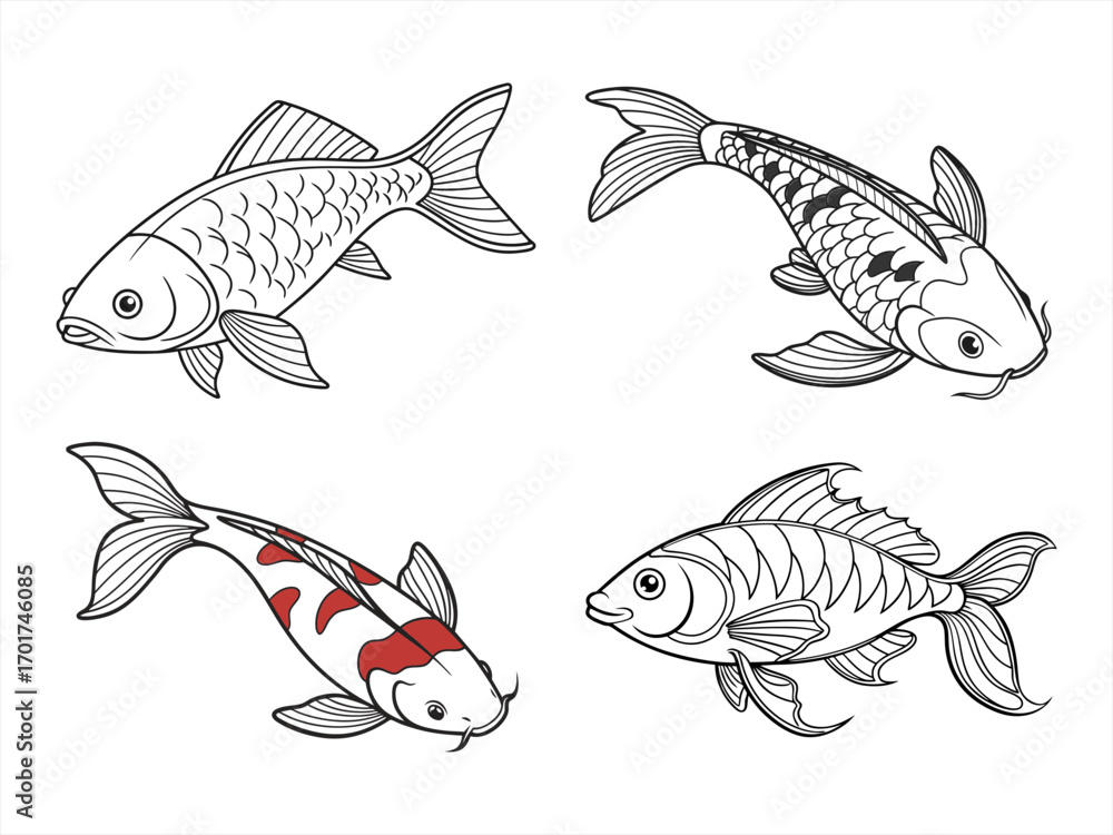 Fototapeta premium coloring page line art the fish black vector bundle