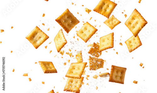 Many crackers flying and breaking apart isolated on transparent background