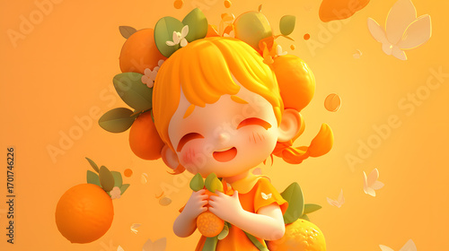 chibi character orange fruit theme orange hair
