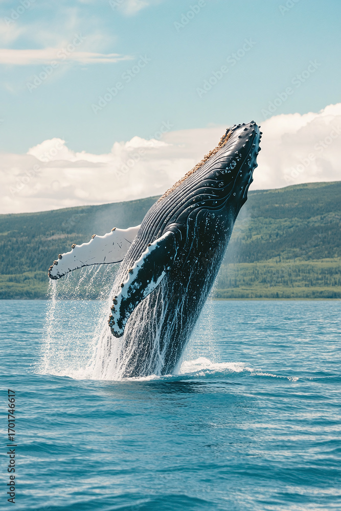 Fototapeta premium Humpback Whale Leaping Majestically in the Ocean