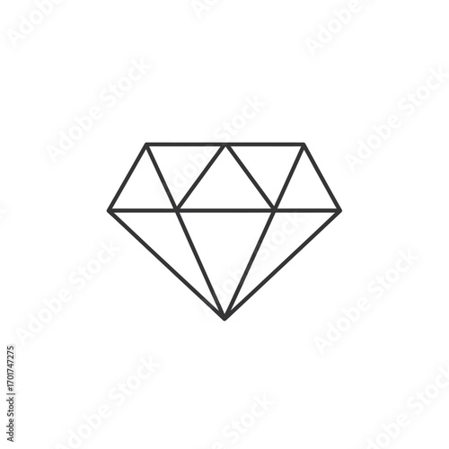 A sleek, minimalist line art icon depicting a brilliant diamond, symbolizing luxury, value, and preciousness in a clean, modern design.