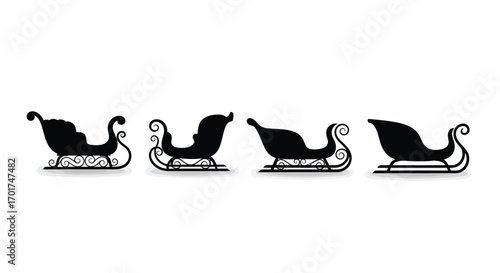 Four silhouettes of vintage sleighs showcasing classic christmas holiday design vector