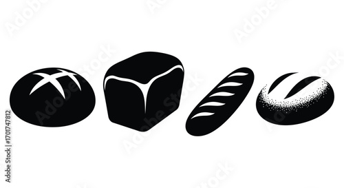 Four delicious loaves of bread icons representing different bread types baked freshly vector