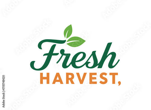 Fresh harvest logo with green leaves and orange text