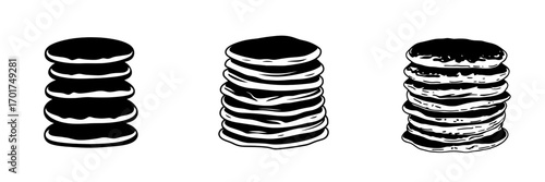 The Stack of Pancakes Icon is a simple yet delicious-looking icon that depicts a stack of fluffy pancakes, ideal for use on menus, websites, or apps related to breakfast, food, or restaurants