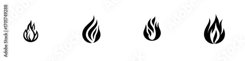 Fiery Icon: A bold, black silhouette of a flame, symbolizing passion, energy, and intensity, ideal for designs requiring a potent visual component