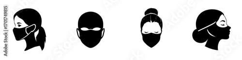The Black Face Mask Icon is a simple, bold black silhouette of a face mask, providing a clean and versatile graphic for various applications