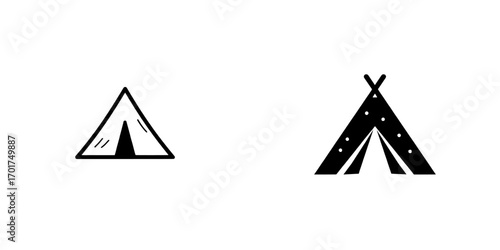 A minimalist black silhouette of a tent against a clean background defines the Camping Tent Icon, ideal for incorporation into web design, app development, or any project with a simple, modern