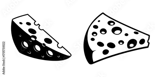 The Cheese Wedge Icon features a simple yet evocative depiction of a wedge of cheese, complete with characteristic holes, and is well-suited for use in menus, websites, and culinary design