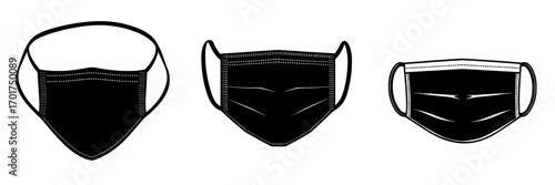 A simple black silhouette of a surgical face mask, the Protective Face Mask Icon symbolizes health, safety, and precaution with a minimalist and versatile approach