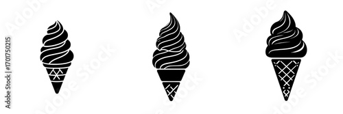 The Ice Cream Cone Icon is a simple yet bold black representation of a classic ice cream cone, ideal for use in app design, branding, or menu graphics