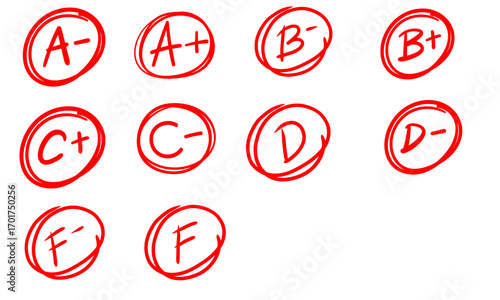 Letter Grade A B C D F Icons – School Education Rating Vector