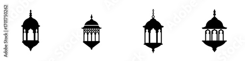 The Arabic Lantern Icon is an elegant representation, featuring an intricately detailed Arabic lantern in a simple yet striking black silhouette set against a clean background, symbolizing cultural