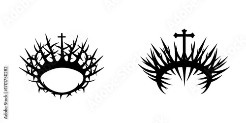 The crown of thorns, a traditional emblem of hardship and devotion, is beautifully depicted in a black and white illustration suitable for spiritual or religious artwork
