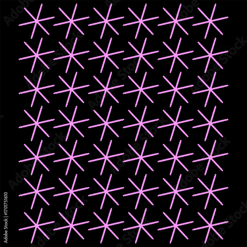 Shimmering pink starlight bursts align in diagonal harmony, glowing softly against the black void. Each radiant form sparkles with symmetry, rhythm, and infinite motion.