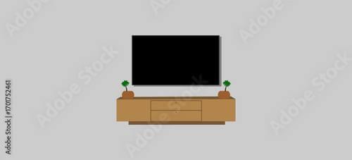 LED TV Wall mounted on cabinet in contemporary living room. 