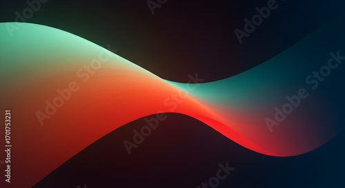 Abstract flowing wave of red and green gradient light.